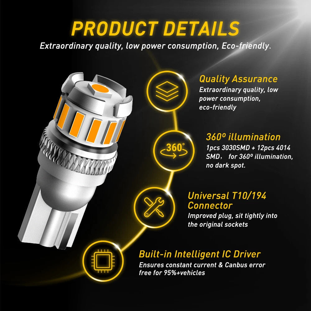 2x Amber Yellow 194 192 2825 T10 LED Side Marker Light Bulbs Canbus Error Free A 6B93BC-57