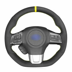 Black Suede Yellow Stripe Steering Wheel Stitch-on Wrap Cover For Subaru WRX STI