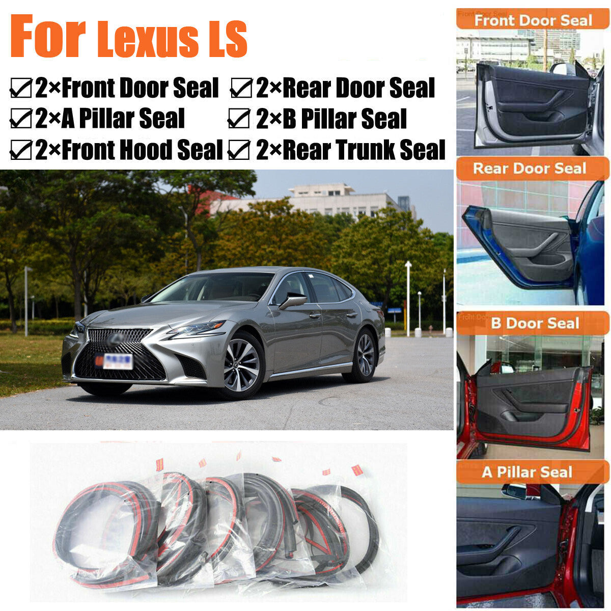 Door Rubber Seal Strips Weather Draft Wind Noise Reduction Kit For Lexus LS