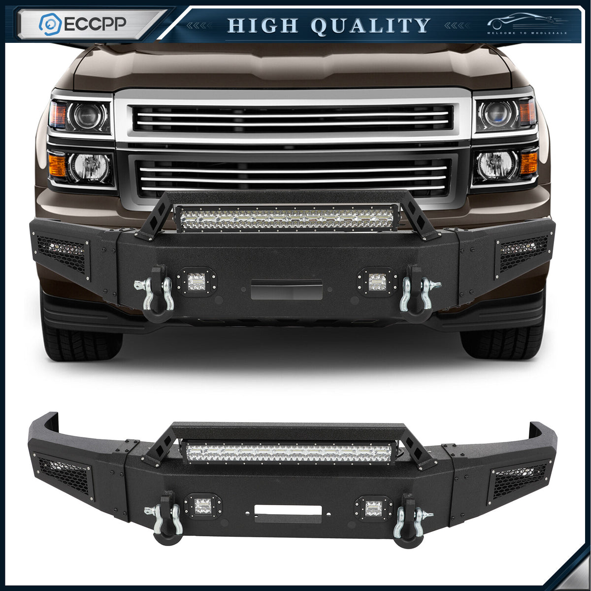 Front Bumper Fits 2014-2015 Chevy Silverado 1500 with Winch Plate & LED Light