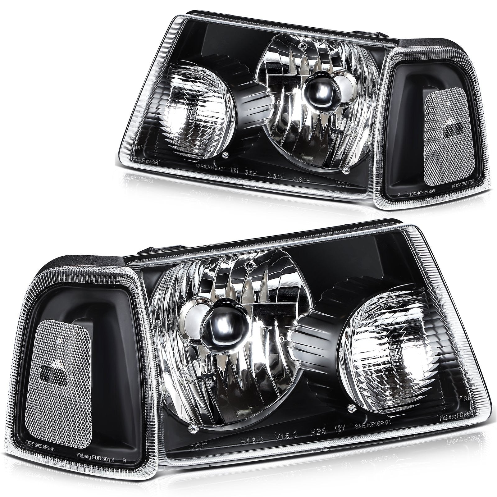 Pair Kit Halogon Black Headlights Assembly For 2001-2011 Ford Ranger Black 6B93BC-57