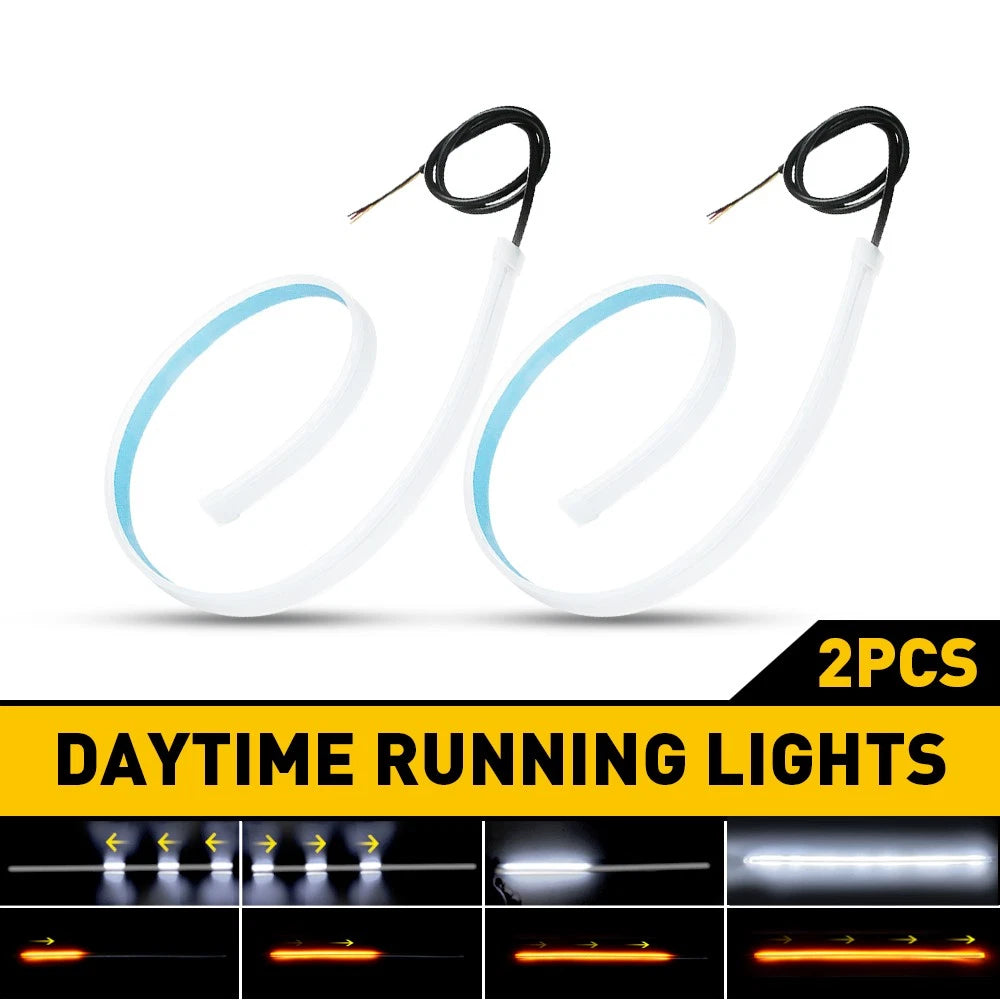 2x 60cm Flexible Amber Turn Signal White Car Daytime Running LED Strip Light EOA 6B93BC-57
