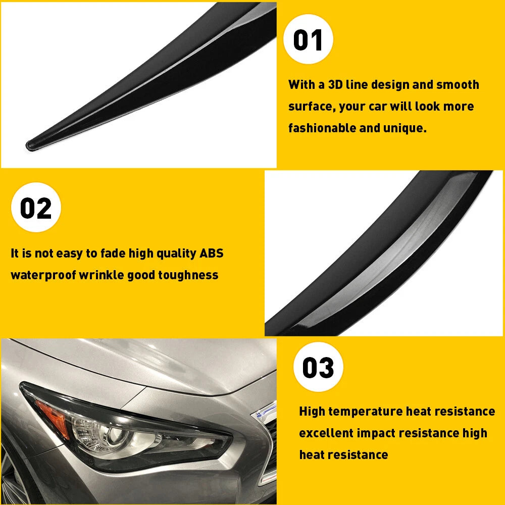 Headlight Eyelid Eyebrows Eye Lid Brow Gloss Black For Infiniti Q50 2014-2021 EA 6B93BC-57