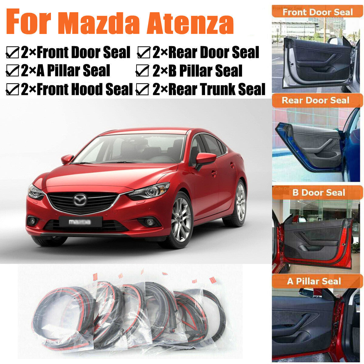 Door Rubber Seal Strips Weather Draft Wind Noise Reduction Kit For Mazda Atenza