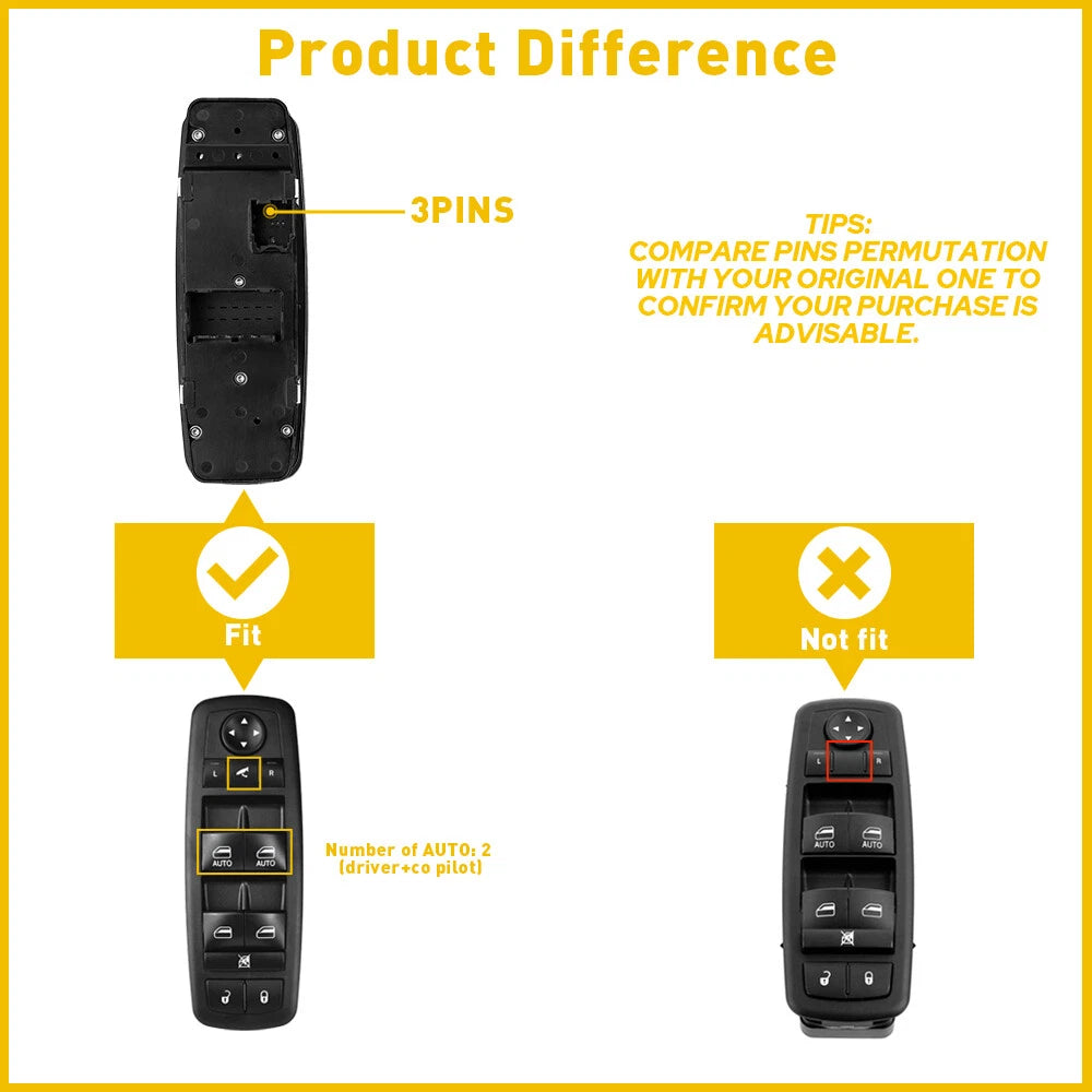 For 2012-2016 Chrysler Town Country Grand Caravan Window Driver Switch 3 Pins 6B93BC-57