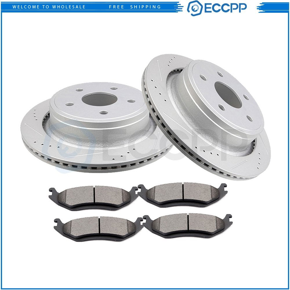 Rear Brake Rotors Metallic Pads For Chrysler Aspen 2011-2018 Ram 1500 Drilled KOEEP