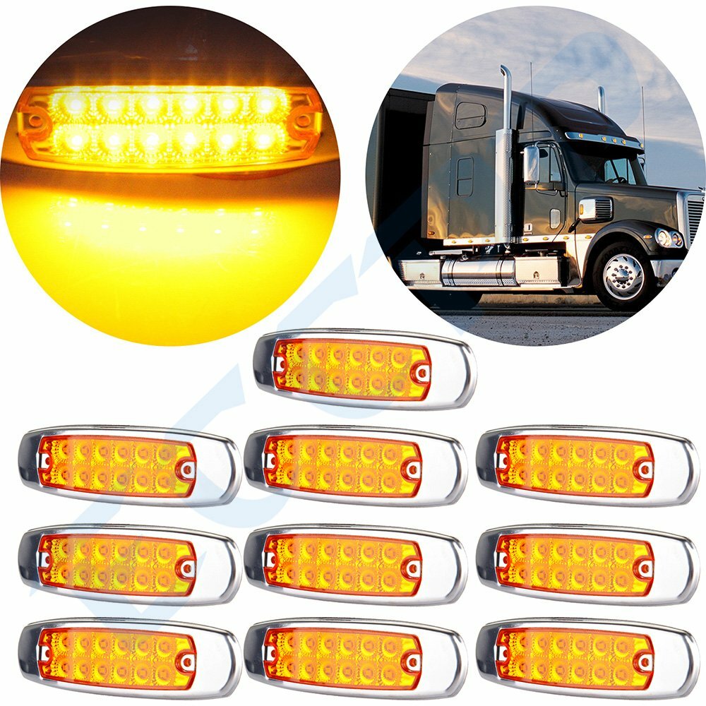 10x6.5" Led Cab/Side Turn Signal Marker Lights 12LED Yellow Stainless Rim Sealed KOEEP