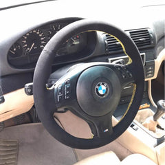 Hand-Sewing Black Suede Leather Steering Wheel Covers Wrap For BMW E39 E46 M5