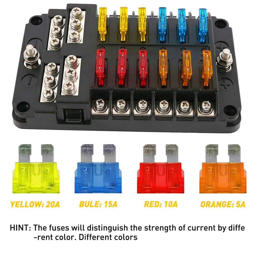 Fuse Box with Negative Bus Blade Fuses Holder Block LED for Car Boat Truck EOA 6B93BC-57
