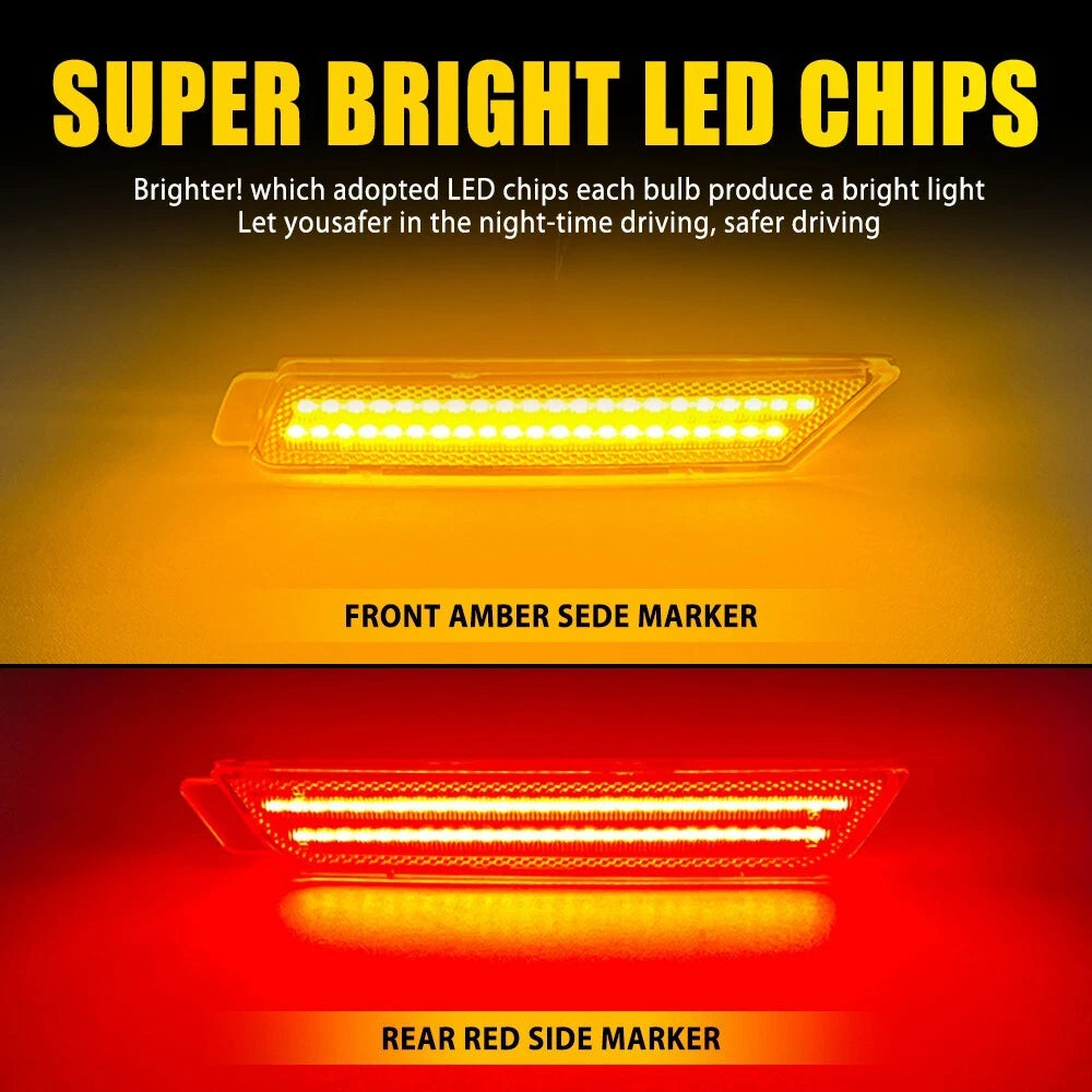 [Front+Rear]Amber+Red Clear LED Fender Side Marker Lamp For 2010-2015 Camaro EOA 6B93BC-57