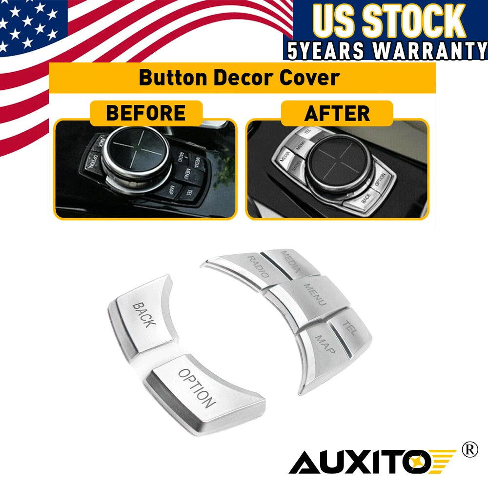 Chrome Multi-Media 7 Button Cover Decor For Trim BMW 3 4 5 6 X5 X6 Series 6B93BC-57