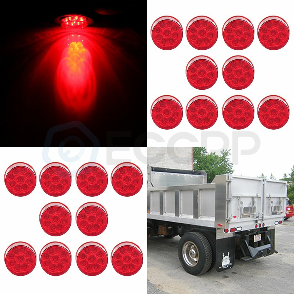 20x 2 inch Red Round 9 LED Side Marker truck trailer Turn Tail Light universal 6B93BC-57