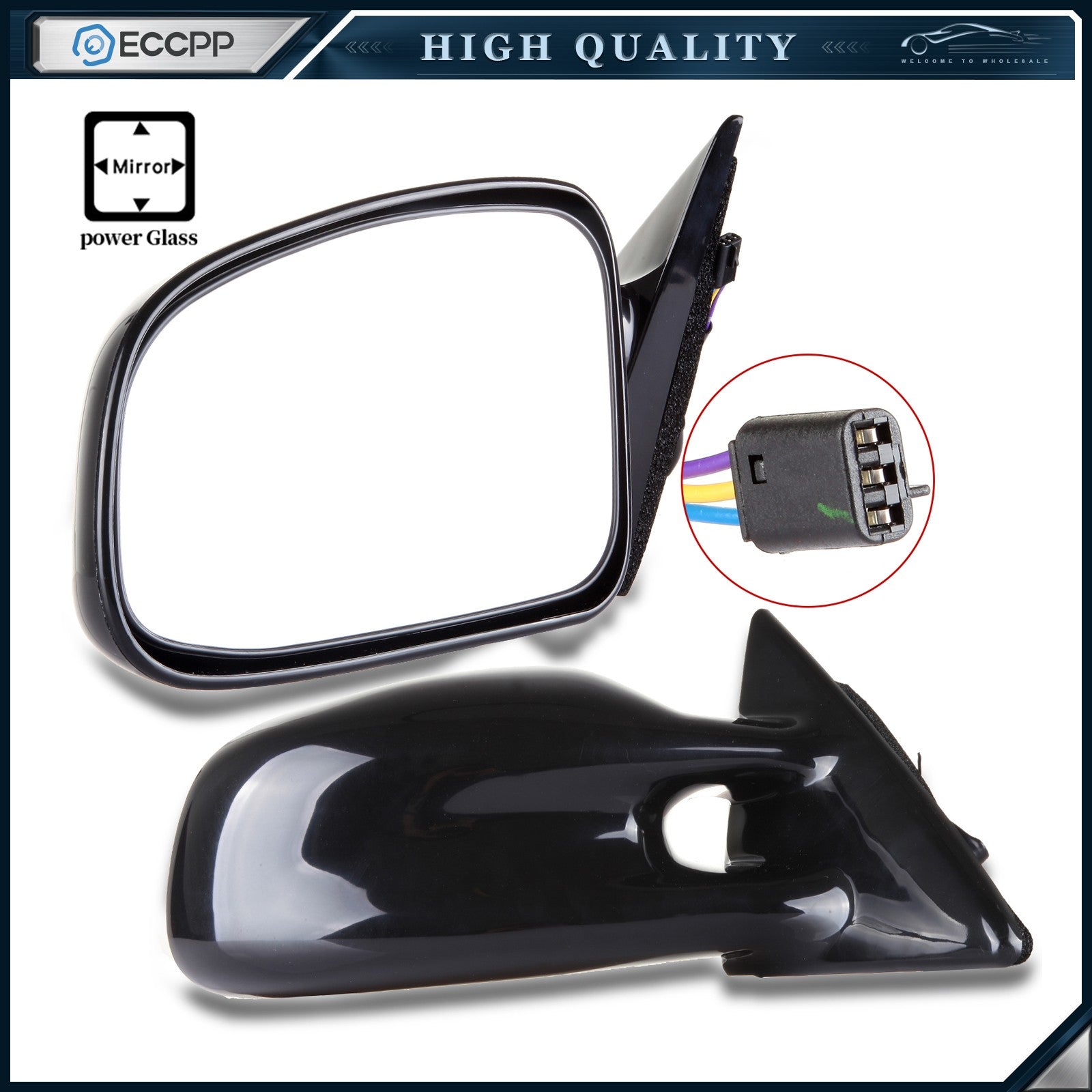 Black Power Mirrors Set For 99-03 Pontiac Grand Am Pair Left & Right Side View 6B93BC-57