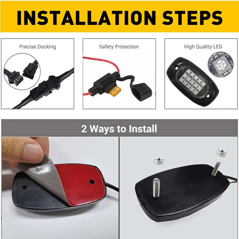 For Polaris RZR XP 1000 900 10X RGB Rock LED Lights Kit Underbody Music Wireless 6B93BC-57