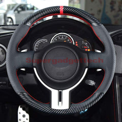 3D Carbon Fiber&Black Leather Steering Wheel Stitch-on Wrap Cover For Toyota 86