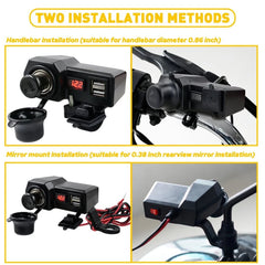 Waterproof Motorcycle Handlebar Dual Phone USB Charger Cigarette Lighter Socket 6B93BC-57