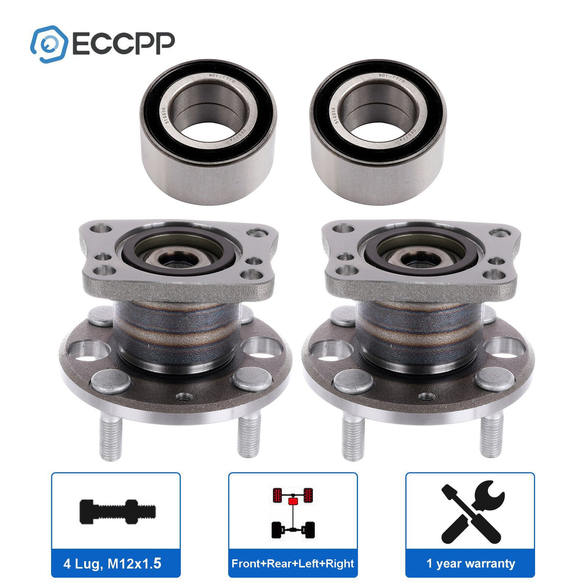 4X Wheel Hub Bearings Front Rear For 2011 2012 2013 2014 Mazda 2 1.5L FWD Only KOEEP