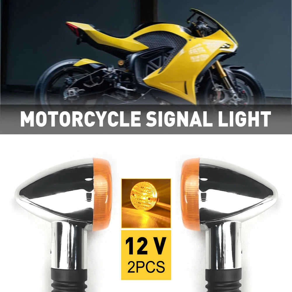 2pcs Chrome Motorcycle Bullet Signals Turn Blinker Light Indicator Lamps Amber 6B93BC-57