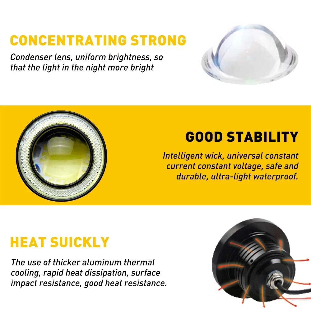 2.5" Inch COB LED Fog Light Projector Car Angel Eyes Halo Ring DRL Lamp EOA 6B93BC-57