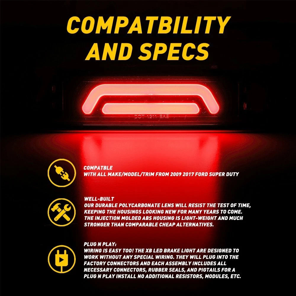 LED Third 3rd Brake Light Black For 99-16 Ford F250 F350 Super Duty Cargo US EOA 6B93BC-57