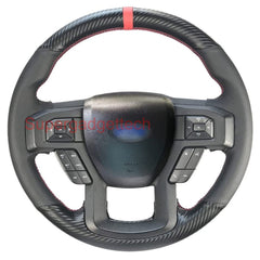 Matte Carbon Fiber&Leather Steering Wheel Red Stitch Wrap Cover For Ford F-150