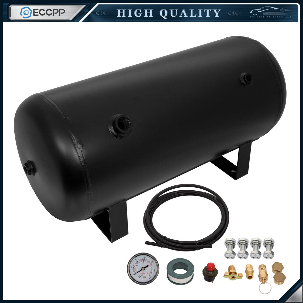 5 Gallon Air Tank 200 PSI Black With Air Gauge Switch For Train Truck Van Horn 6B93BC-57