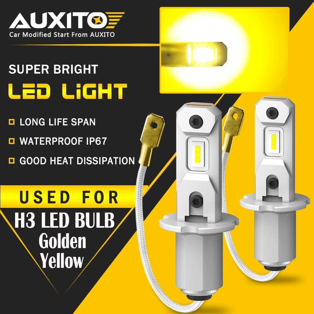 AUXITO H3 Fog Light Bulbs 3000K Yellow Golden LED Conversion kit Bright GF EOA AUXITO