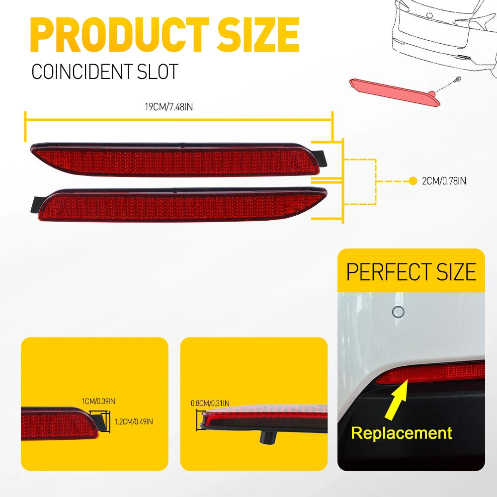 Pair LED Rear Bumper Reflector Lamp Brake Light Tail For Lexus Toyota Sienna 6B93BC-57