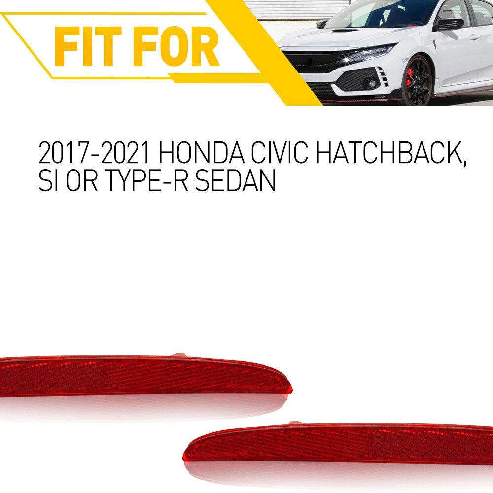 Red Lens Rear Bumper Reflector Marker 1 Pair For 2017-2021 Honda Civic Hatchback 6B93BC-57