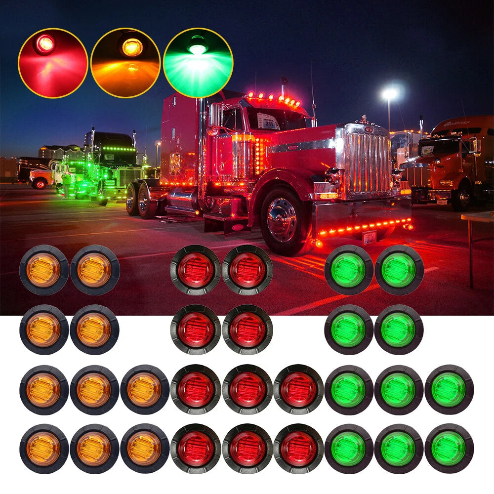 10/50X 3/4" Round LED Bullet Clearance Side Marker Lights For Truck Trailer RV A 6B93BC-57