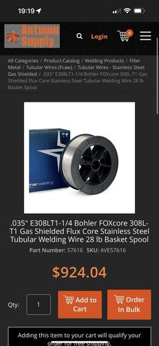 .35” E308LT1-1/4 Bohler FOXcore 308L-T1 Flux Core Stainless Steel Welding Wire BOHLER