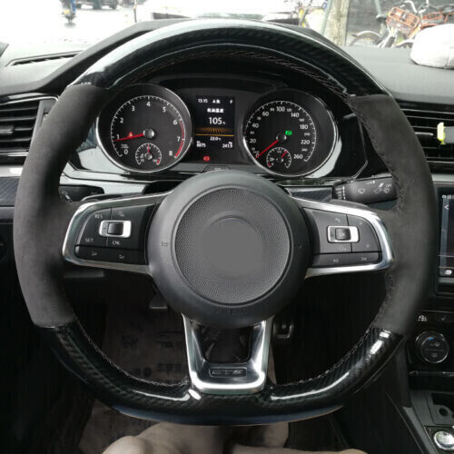 Carbon Fiber&Suede Leather Steering Wheel Hand Sewing Wrap Cover For VW Golf MK7