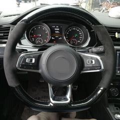 Carbon Fiber&Suede Leather Steering Wheel Hand Sewing Wrap Cover For VW Golf MK7