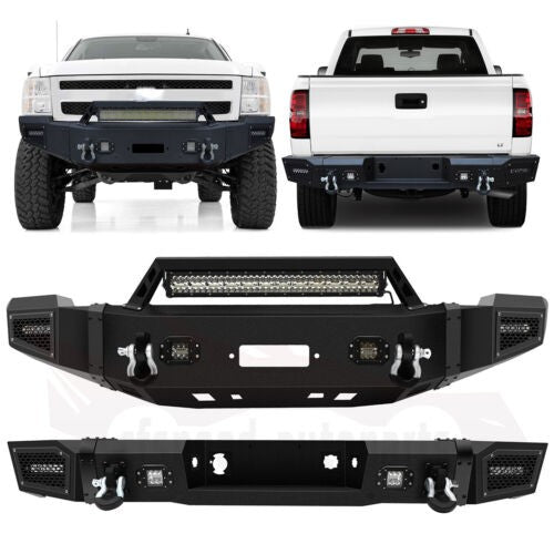 For 2011-2014 Chevy Silverado 2500 3500 Front & Rear Bumper w/ Led Lights D-ring 6B93BC-57