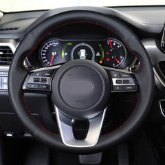 Top Leather Steering Wheel Red Thread Hand-stitch on Wrap Cover For Kia Optima