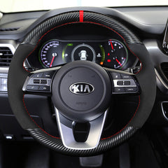 Carbon Fiber&Suede Leather Steering Wheel Hand-stitch on Wrap Cover For Kia Ceed