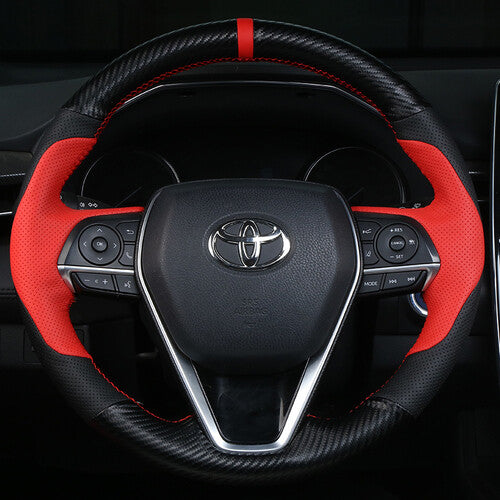 Carbon Fiber&Leather Steering Wheel Stitch on Wrap Cover For Toyota Avalon 19-21