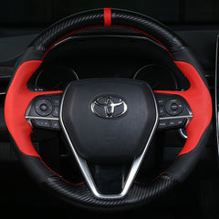 Carbon Fiber&Leather Steering Wheel Stitch on Wrap Cover For Toyota Avalon 19-21
